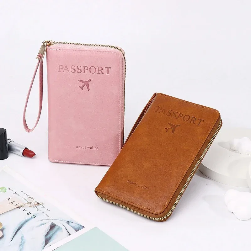porte-passeport multifonction unisexe pour hommes et femmes, fermeture éclair, étui portefeuille en cuir pu, protection pour billets, accessoires de voyage