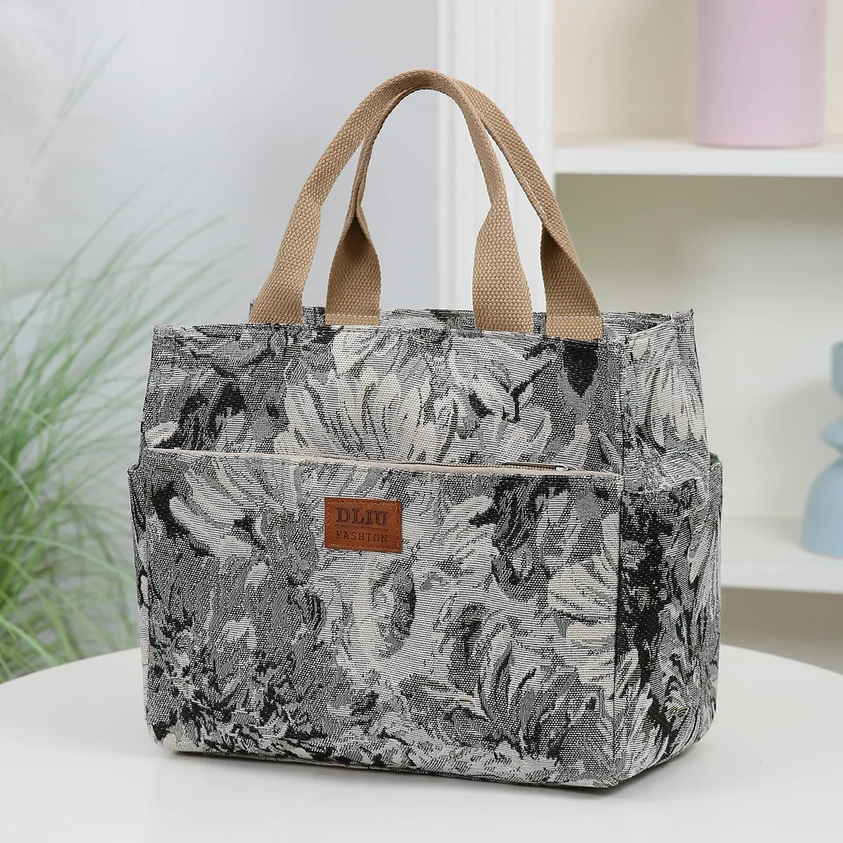 nouveau sac à main en tissu épais de grande capacité, sac fourre-tout, sac de shopping, sac polyvalent, sac à lunch, sac bento, motif floral