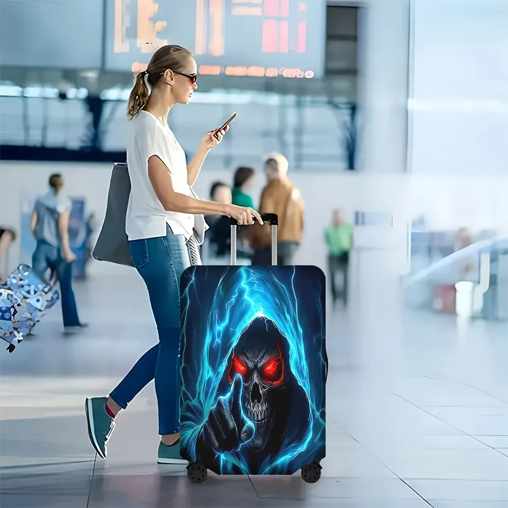 housse valise polyester imprimé crâne yeux rouges lumières bleues nuit bleu électrique noire protection voyage