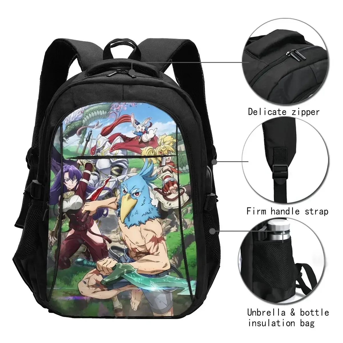 Sac à dos de voyage pour ordinateur portable Anime Shangri-La Frontier, sac à dos pour ordinateur portable professionnel résistant à l'eau avec port de chargement USB, sac d'université