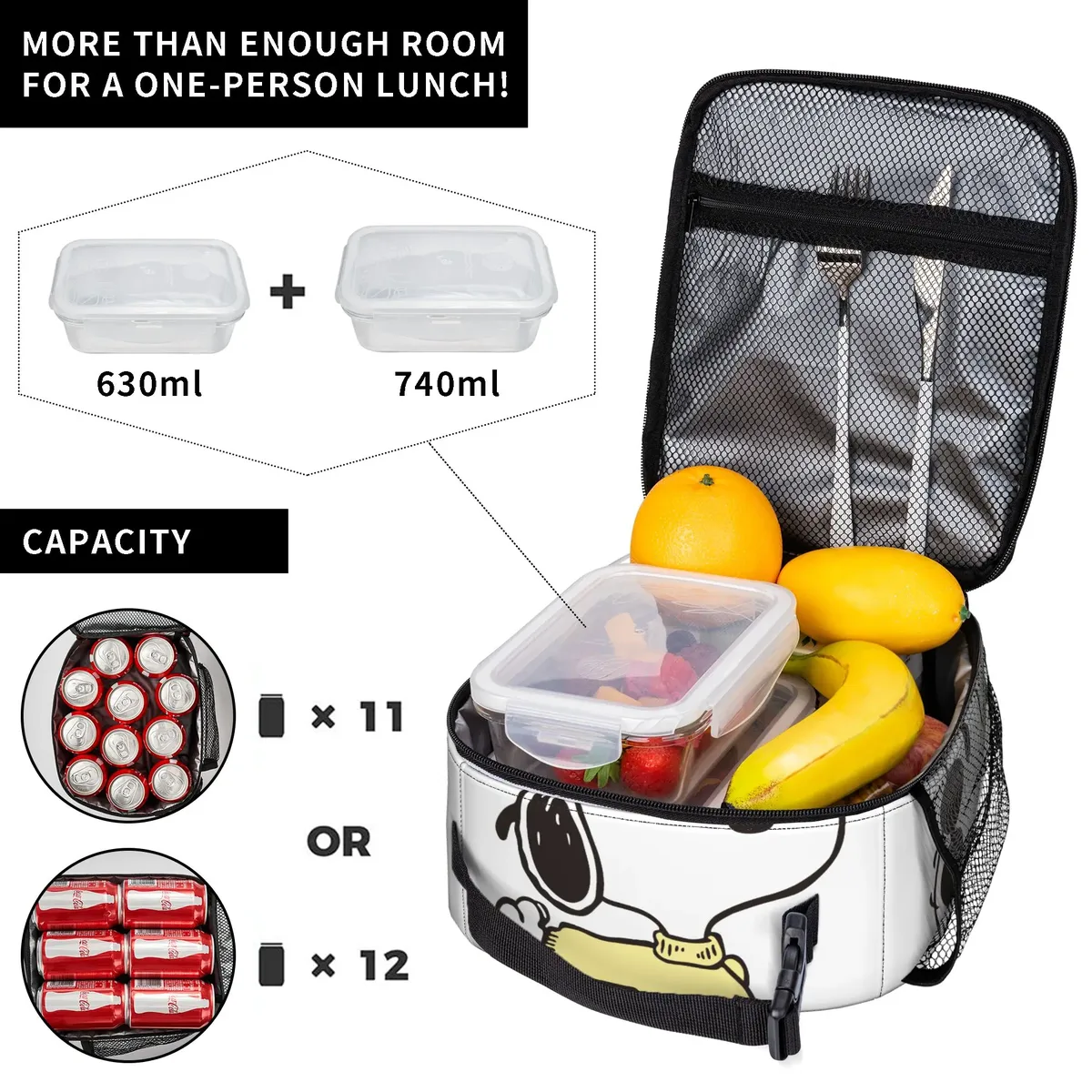 s-dog-snoopies cartoon merch sac isotherme pour le déjeuner, sac isotherme pour le travail, sac de rangement pour aliments, boîtes à déjeuner thermiques portables