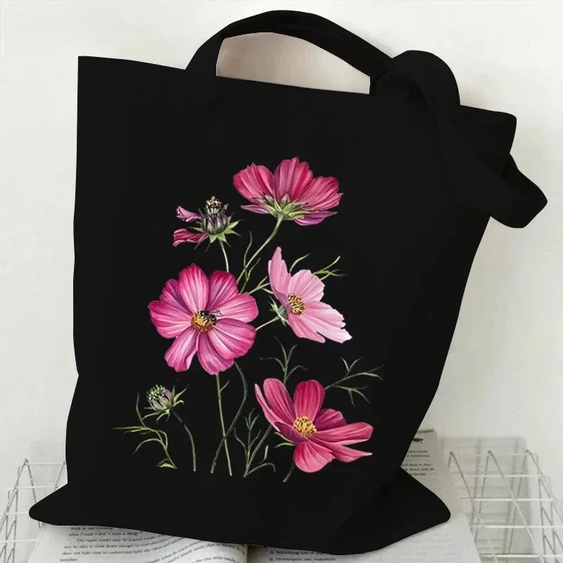 sac fourre-tout en toile décontracté peinture à l'huile fleurs sauvages imprimer dame sac à bandoulière style plante marguerite vintage fleur femmes sac à main