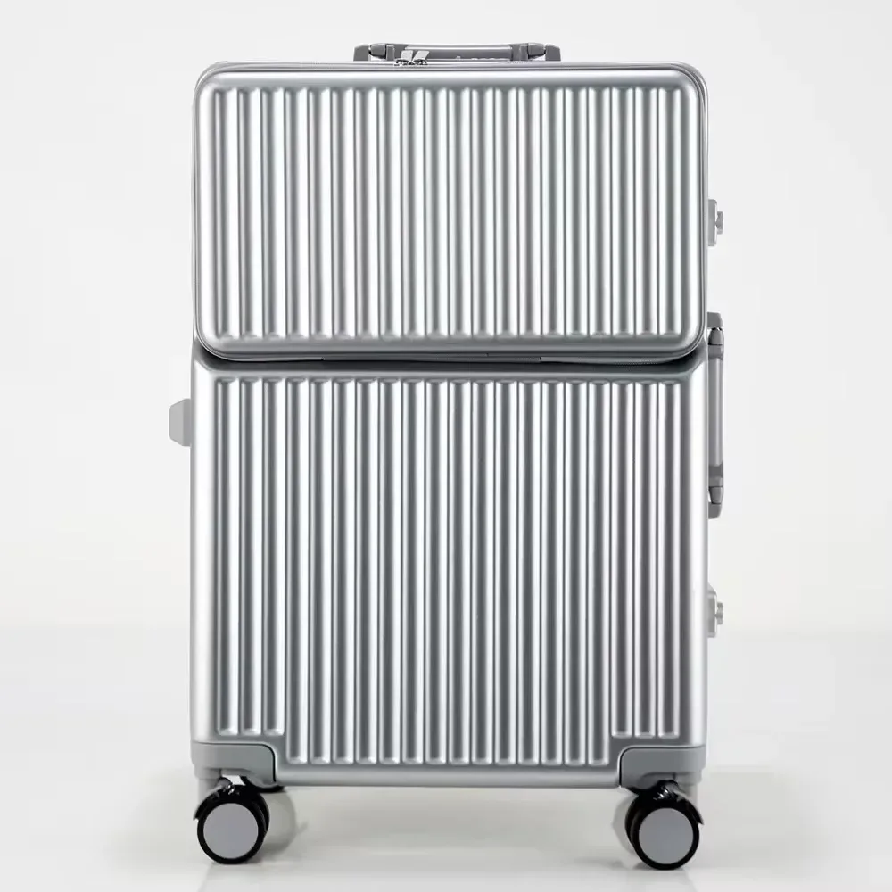 valise de cabine à roulettes avec cadre en aluminium, porte-gobelet usb, ouverture frontale et roues à frein pour une navigation aisée