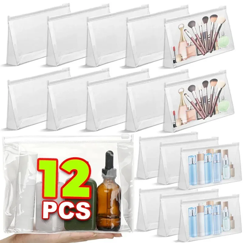 sacs à fermeture éclair en pvc givré, 1/12 pièces, rangement de cosmétiques 3d autoportant, organisateur de voyage, emballage d'échantillon scellé, accessoires lavables