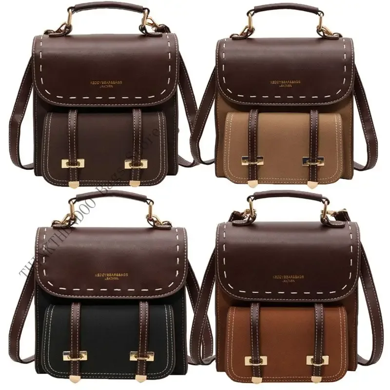 Sac Dos Cuir PU Marron Beige Vintage Bandoulière Arquée Poignée Souple Fermure Éclair Compartiments Organisés Usage Voyage Fête Travail