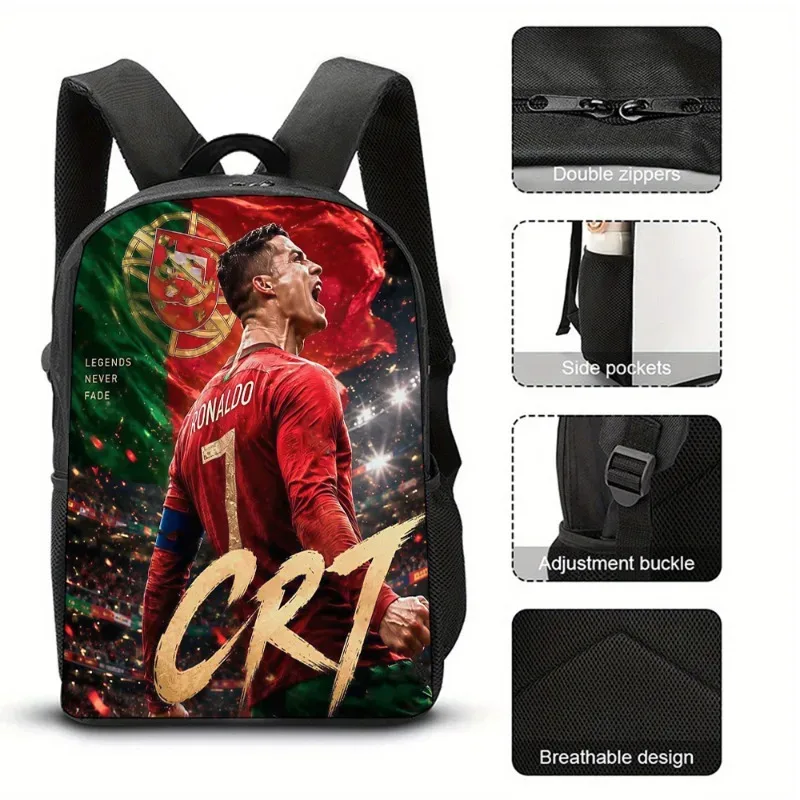 sac à dos de football ronaldo pour étudiant, impression 3d cr7, sacs d'école de 16 pouces, sac à dos de sport en plein air pour garçon et homme, grand sac de voyage, cadeau