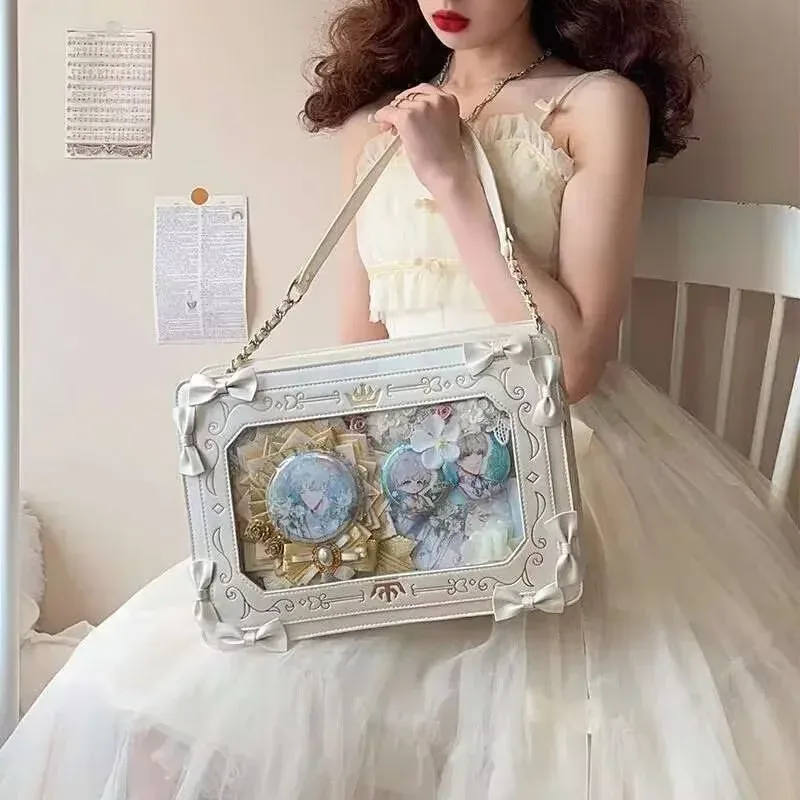 sac à bandoulière transparent lolita ita pour femme, sac à main initié, uniforme jk, sous-culture kawaii, nœud, sac messager bricolage