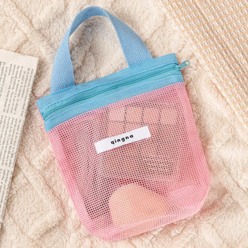 sac à cosmétiques portable en maille multicolore, pochette de rangement transparente pour voyage