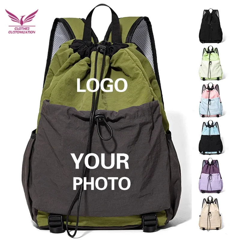 sac à dos de sport extérieur à cordon de serrage avec logo personnalisé, grande capacité, sac de badminton, personnalisation personnalisée, sac à dos en nylon imperméable