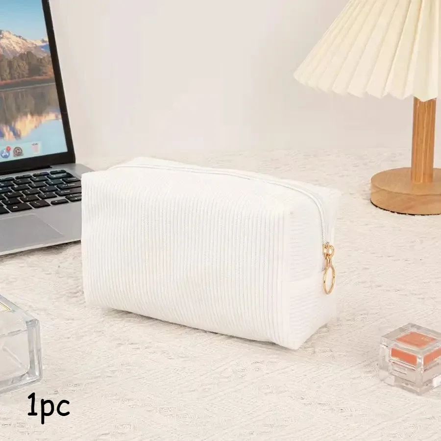 trousse de maquillage en velours côtelé de couleur unie – magnifique pochette doublée imperméable, utilisée pour les kits de cosmétiques, de soins de la peau et en déplacement