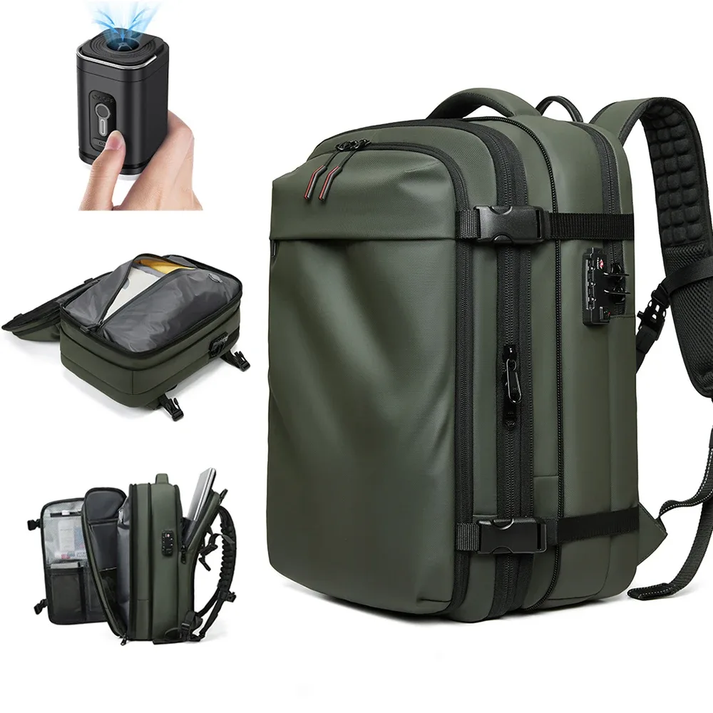 Sac à dos de voyage pour hommes, sac à dos pour ordinateur portable à compression sous vide de 17 pouces, sac à dos d'école à grande capacité étendue, sac à dos de randonnée et d'affaires