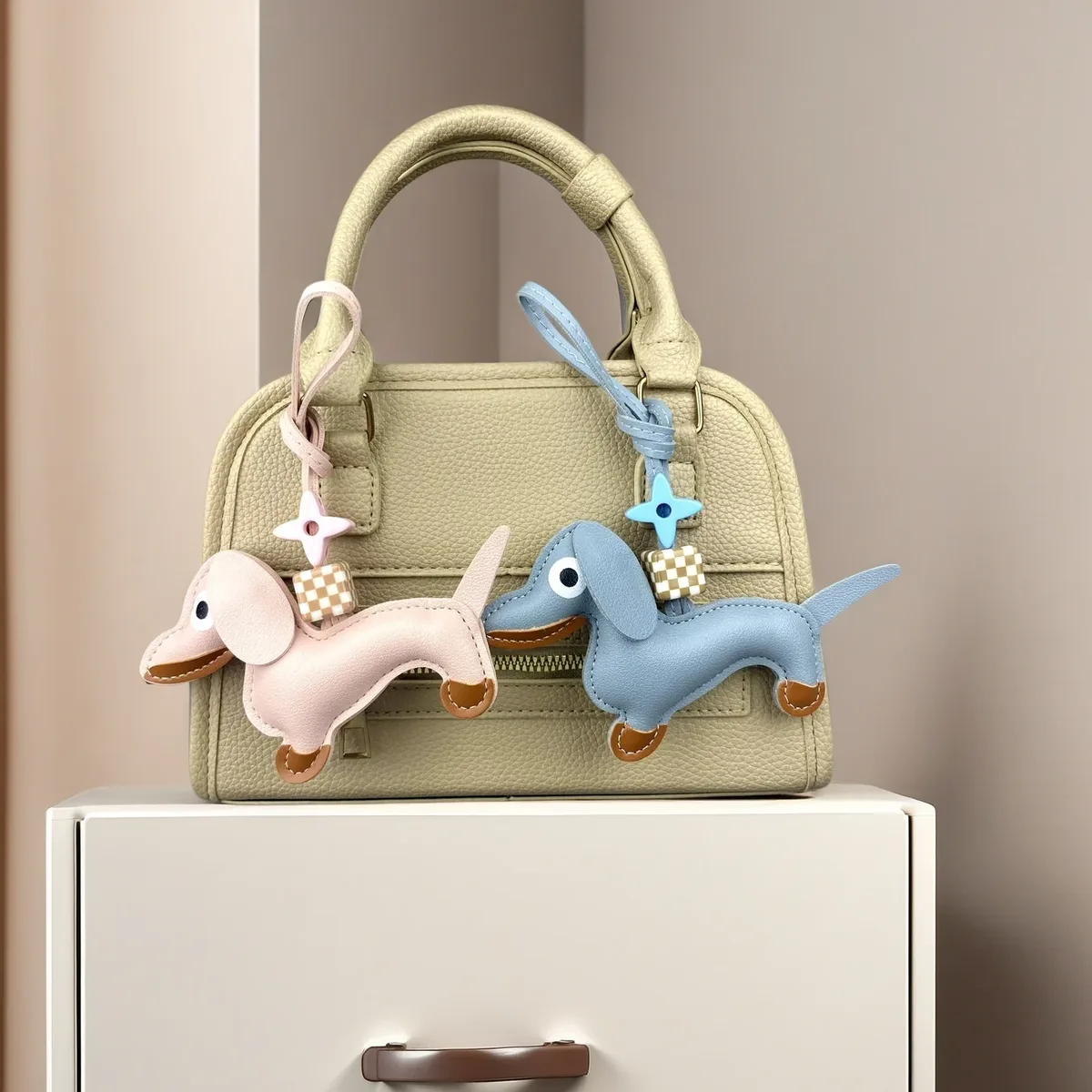 porte-clés/charm pour sac en forme de teckel, 7 couleurs morandi, design chiot pour sac fourre-tout/sac à main, élégant ornement suspendu, cadeau pour les amoureux des chiens