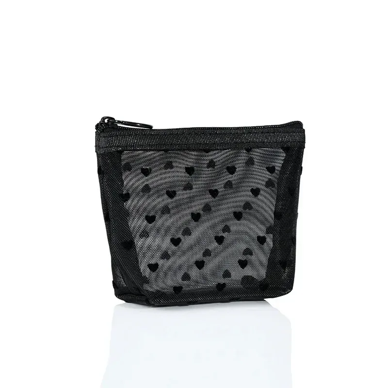 1 pièces sac de maquillage transparent pour femmes fille voyage stockage sac de lavage maquillage organisateur étui pochette amour coeur maille sac cosmétique