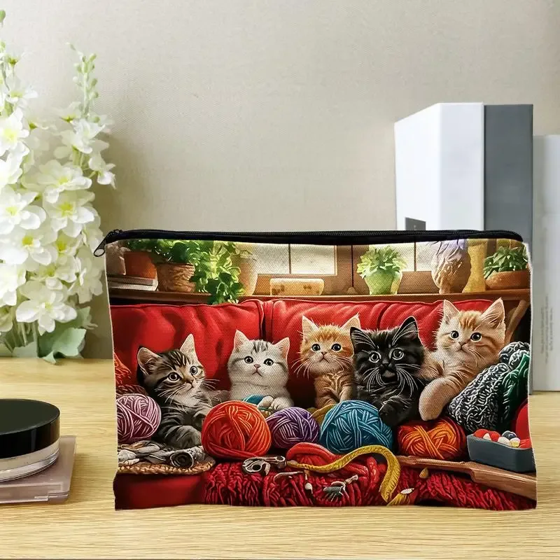 pochette multifonctionnelle à fermeture éclair, jolie pochette de maquillage en forme de chat pour femmes, rangement de bijoux, petit sac de rangement de voyage, 1 pièce