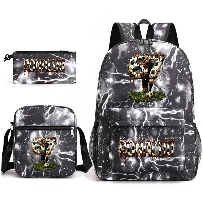 sac à dos cr7 ronaldo football 67 imprimé, sac d'école avec sac à bandoulière et trousse à crayons pour étudiants garçons, cadeau, sac à dos de voyage quotidien