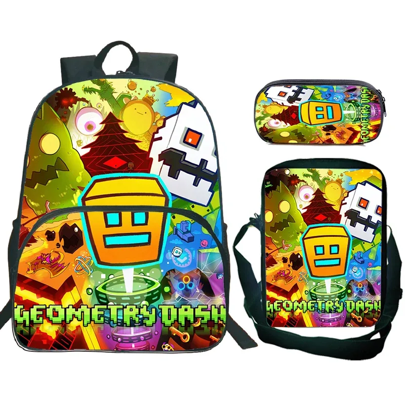sac dos nylon design dessin animé motif geometry dash couleur multicolore format 20 35 litres usage école voyage