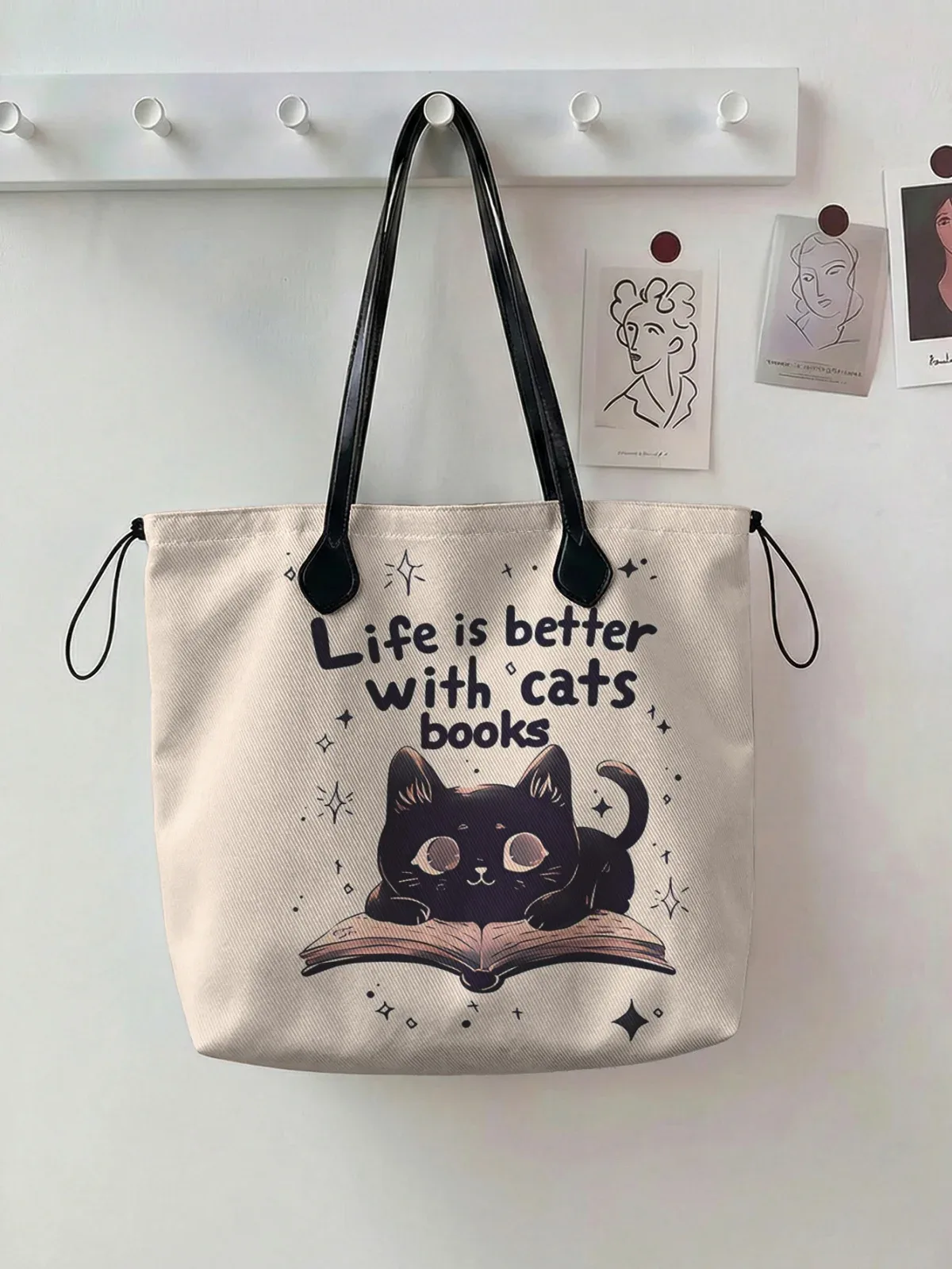 sac fourre-tout coloré à imprimé chat pour femme, grande capacité, avec poignée en cuir, sac de shopping décontracté, sac à bandoulière