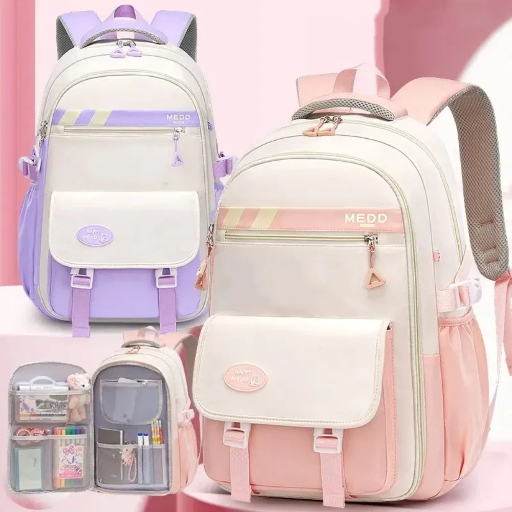 sac d'école de grande capacité, sac à dos léger et étanche pour étudiants, soulagement du stress, sac à double sangle pour collégiennes et lycéennes