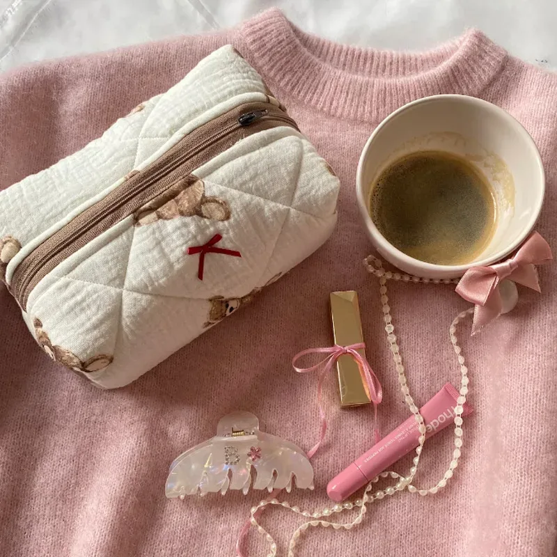trousse à cosmétiques pour femmes, trousse de maquillage kawaii teddy bear, trousse de rangement pour maquillage, trousse à maquillage imprimée de dessins animés, trousse de maquillage tendance pour femme