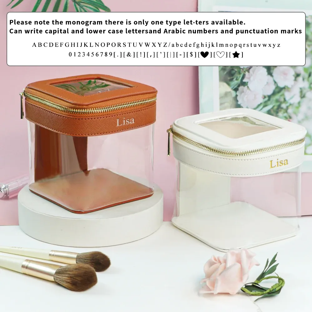pochette de maquillage et trousse de toilette personnalisables avec nom, design transparent et visuel, grande capacité, portable pour les voyages