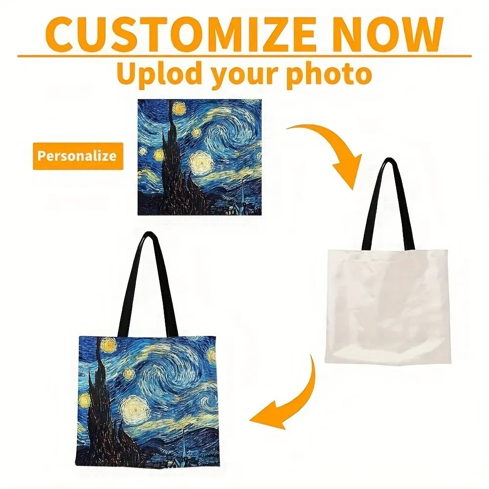 sac fourre-tout en polyester personnalisé, sac à bandoulière pliable avec impression de photos personnalisées, sac de rangement au design réutilisable, sacs de courses