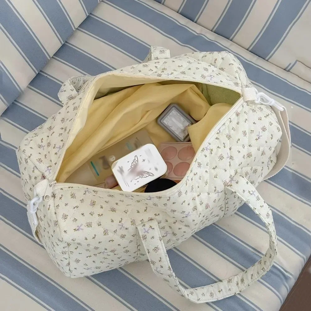 sac de voyage matelassé léger version coréenne, motif floral, grande capacité, sac boston diagonal, sac à main en coton, voyage