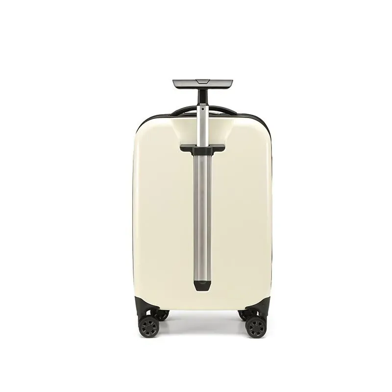 sac voyage polochon plastique dur crème points noirs roulettes poignée télescopique bandes noires grande taille