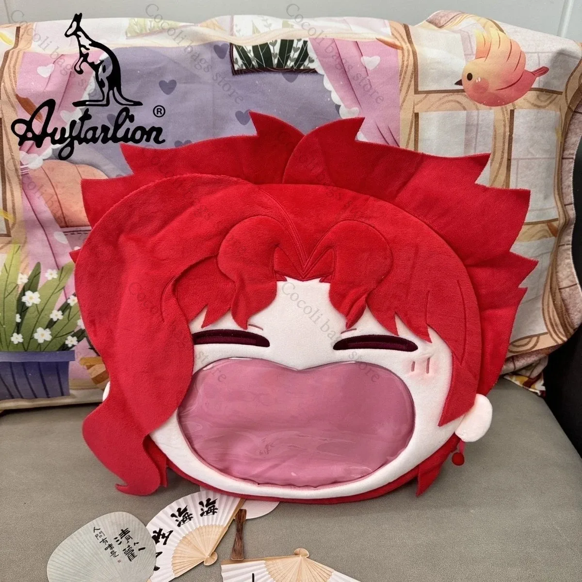 sac dos polyester dessin animé visage fillette cheveux rouges sourire coeurs floraux rouge blanc rose femme unisexe