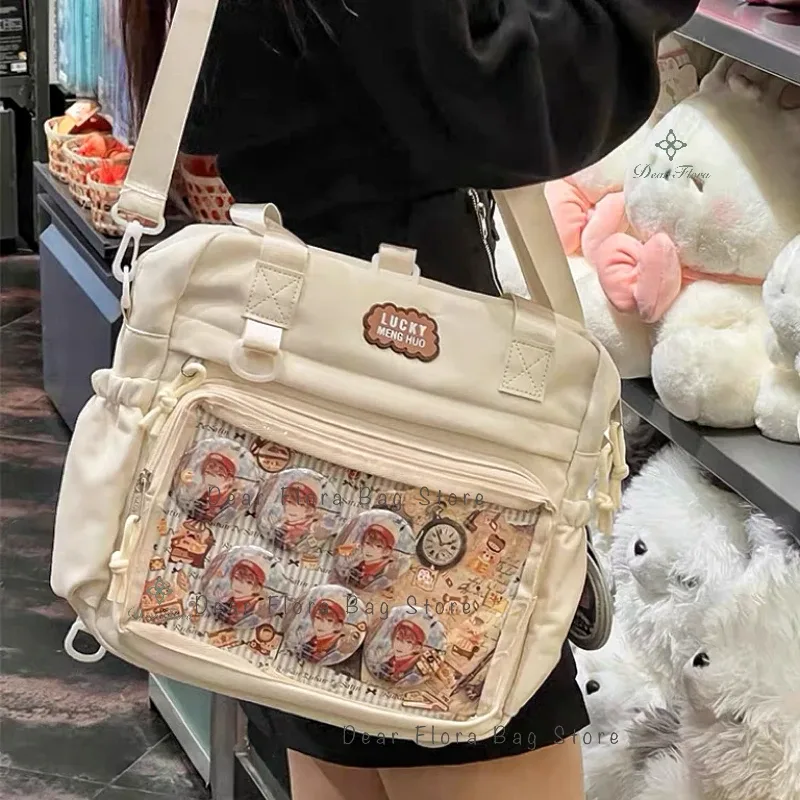 y2k-sac à dos ita pour femme, sac à dos avec badge bricolage, poche transparente pour fille, sac à main décontracté, nylon, grande capacité, initié, mode, mignon