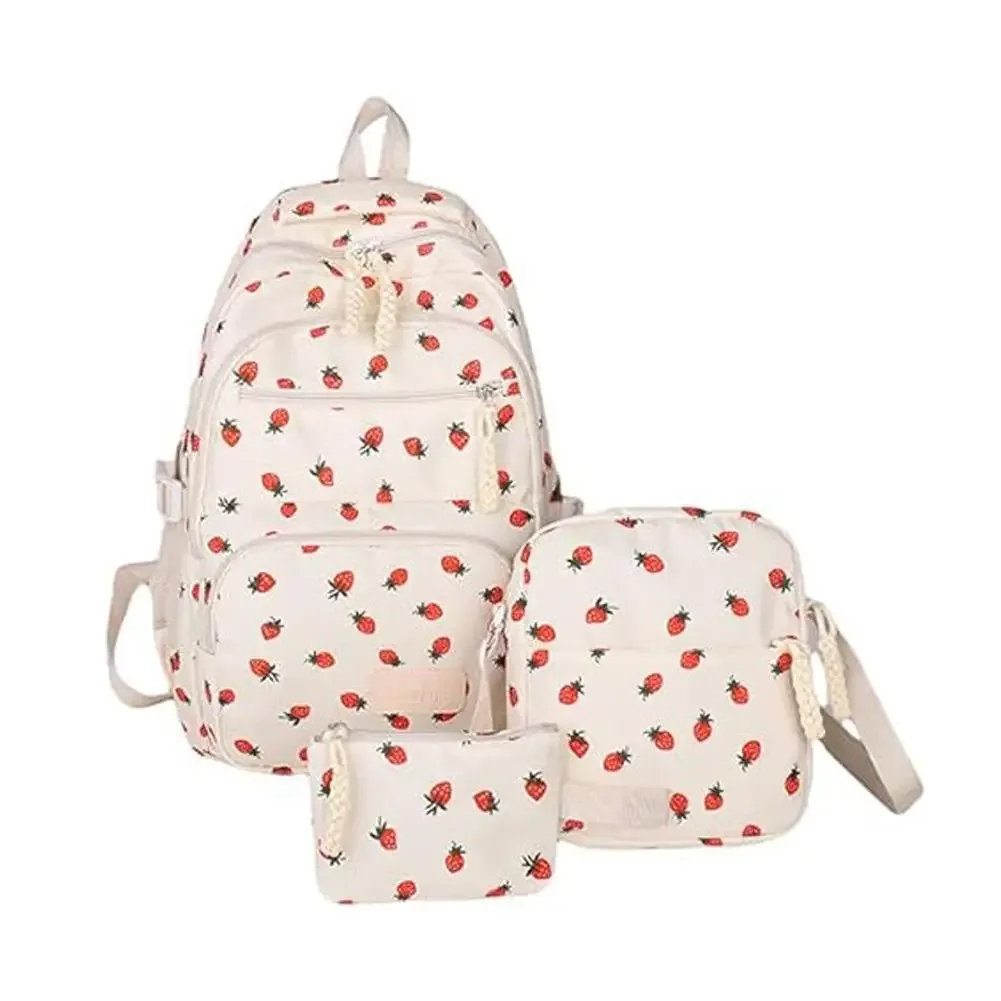 sac dos nylon rose fraises blanc grand capacité étudiant accessoires poche organisateur voyage université