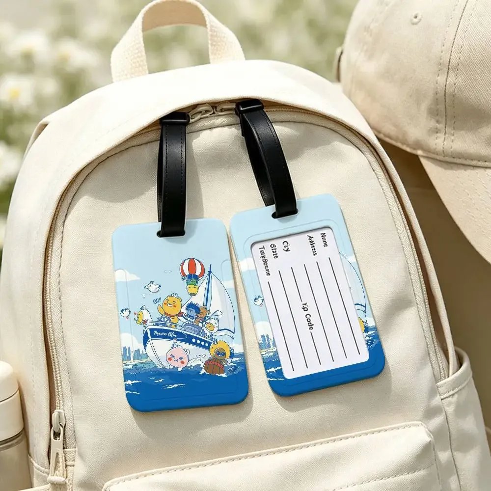 étiquette de bagage en pvc imperméable cartoon cute k-kakaos lovely friends avec carte d'informations, étiquette d'identification anti-perte pour sac à dos scolaire
