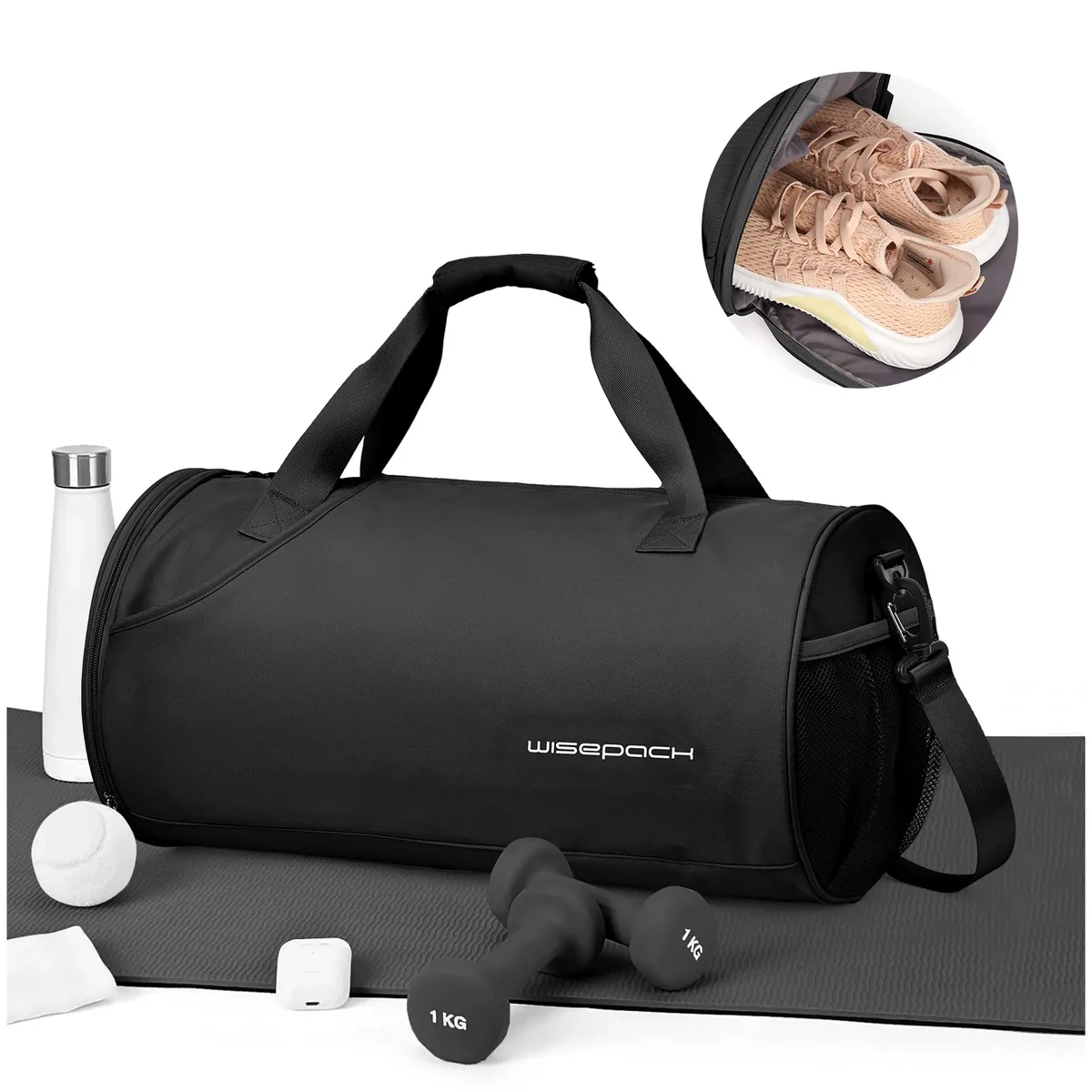sac de sport pour femmes, sac de jour pour la salle de sport et le week-end, sac de voyage étanche avec compartiment pour chaussures et vêtements