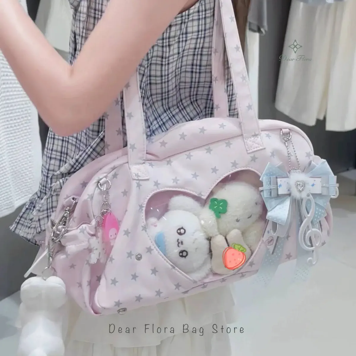 nouveau mignon ita sac femmes grande capacité sac à bandoulière lolita fille sac transparent bricolage badge affichage sac à bandoulière y2k doux sac à main