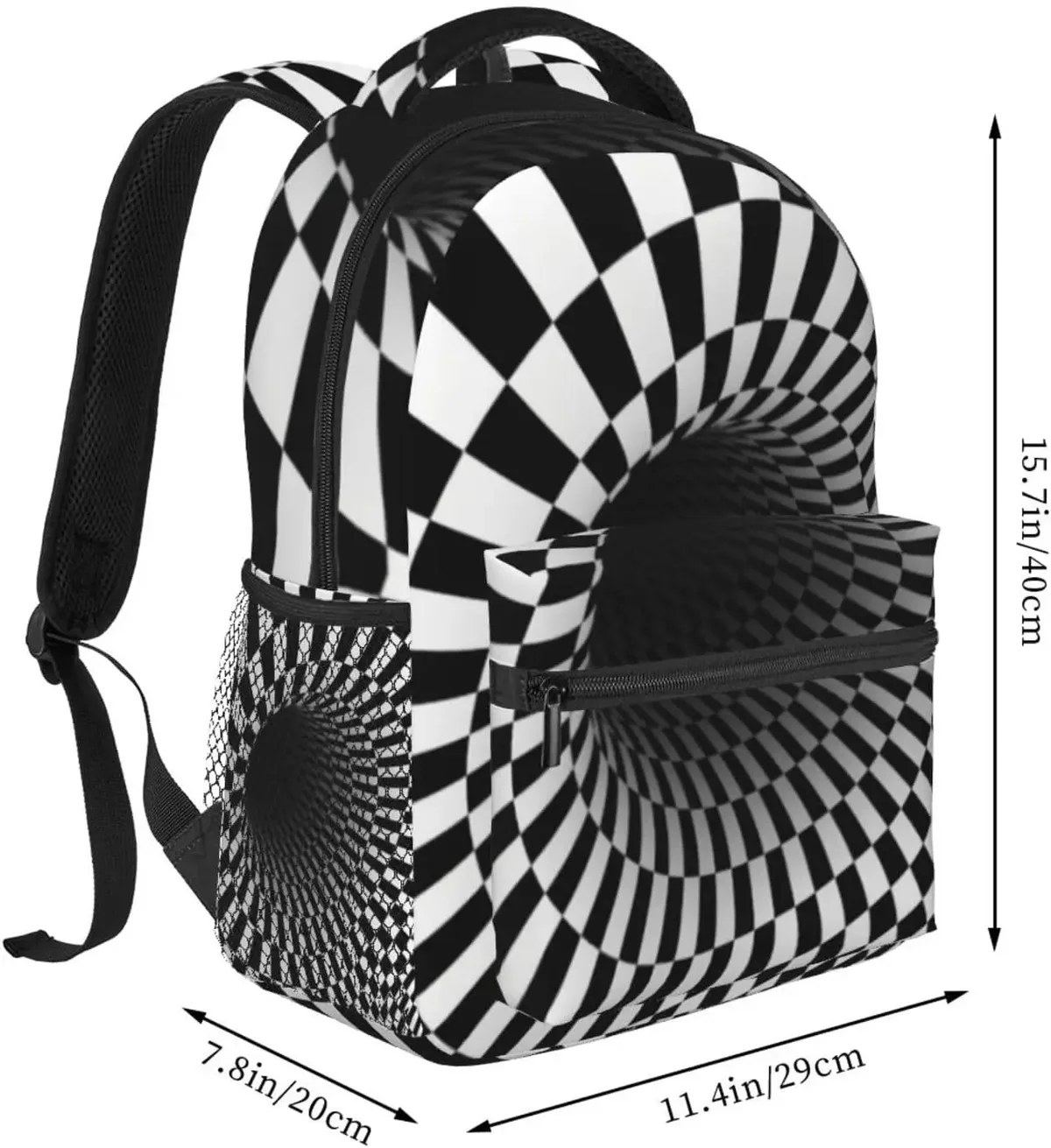 sac à dos à carreaux noir et blanc pour hommes et femmes, sacs à livres mignons, sac pour ordinateur portable, sacs initiés, voyage, randonnée, camping, sac à dos de jour