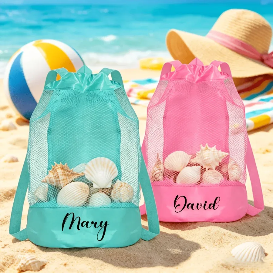 Sac Voyage Maille Personnalisation Femmes Plage Gym Turquoise Rose Bleu Noir Coquillages Poche Inférieure