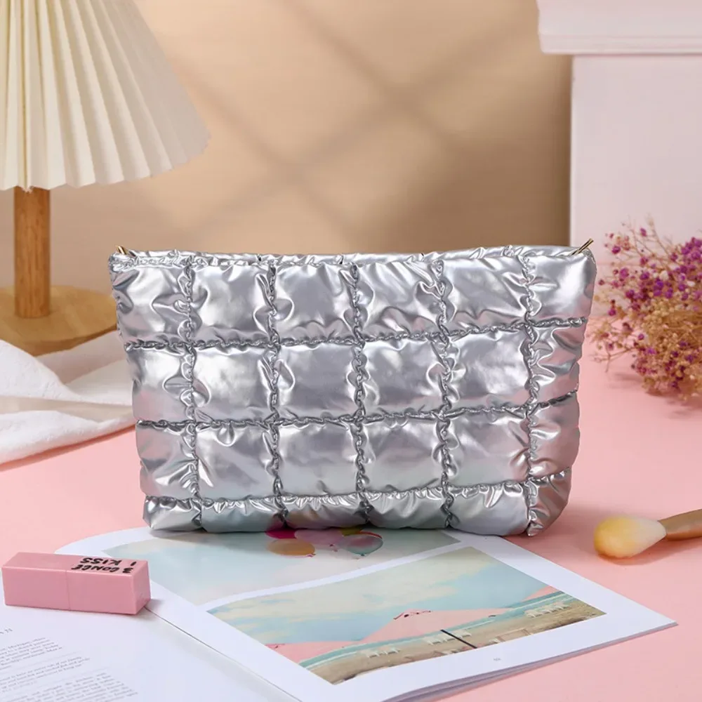 sac à main cosmétique en coton à bulles simple pour femmes, organisateur de voyage, pochette de maquillage pour rouges à lèvres, sac à fermeture éclair de grande capacité pour filles
