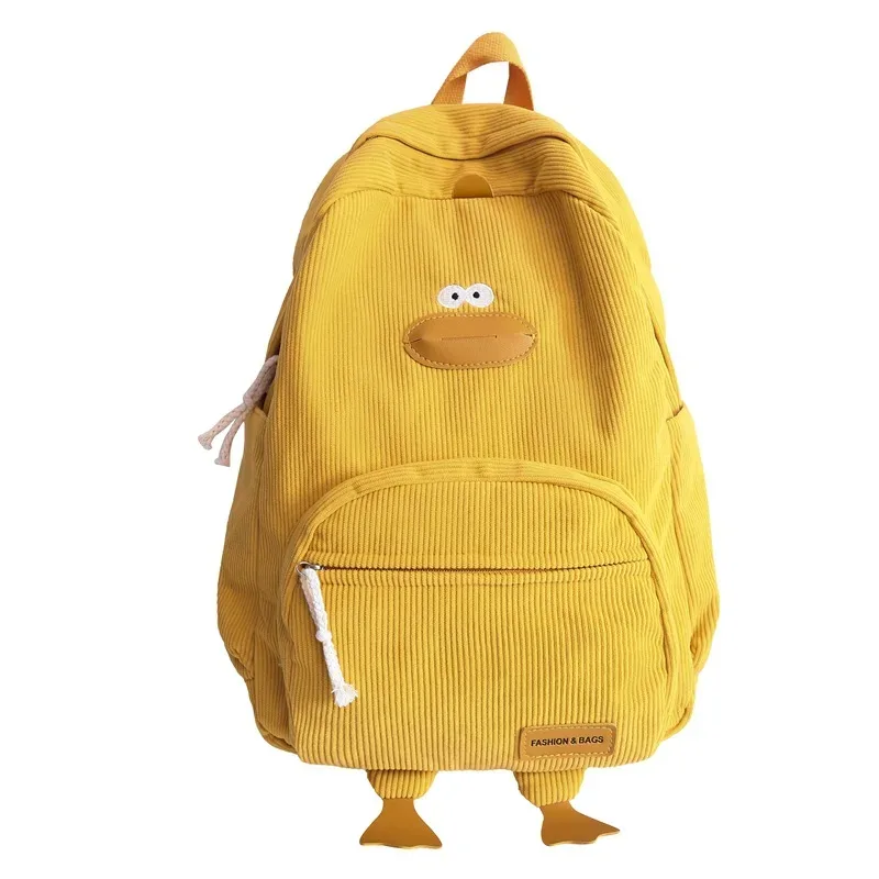 sac à dos en velours côtelé avec motif de canard mignon, grande capacité, design 3d avec pattes de canard, léger, décontracté, pour étudiants, adolescents, voyages
