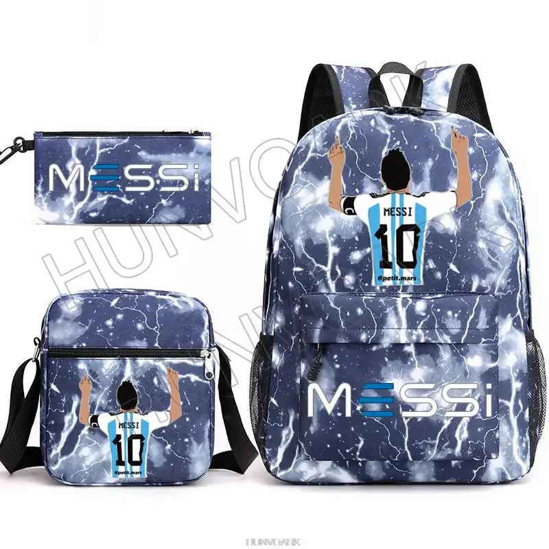 sac à dos super stars messi pour enfants, football, école, voyage, ordinateur portable, adolescents, étudiants, femmes, hommes, 3 pièces