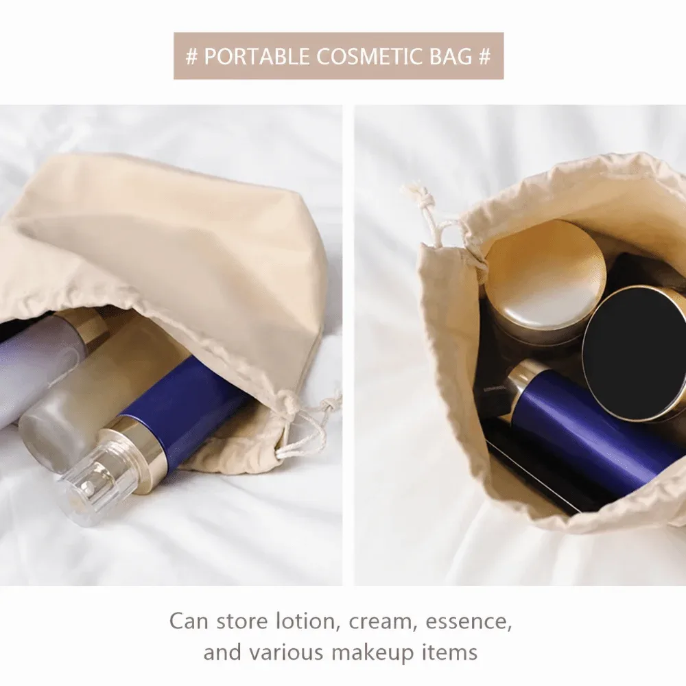 sacs cosmétiques portables en toile avec cordon de serrage, pochettes de maquillage souples réutilisables, sacs de rangement de voyage pour femmes