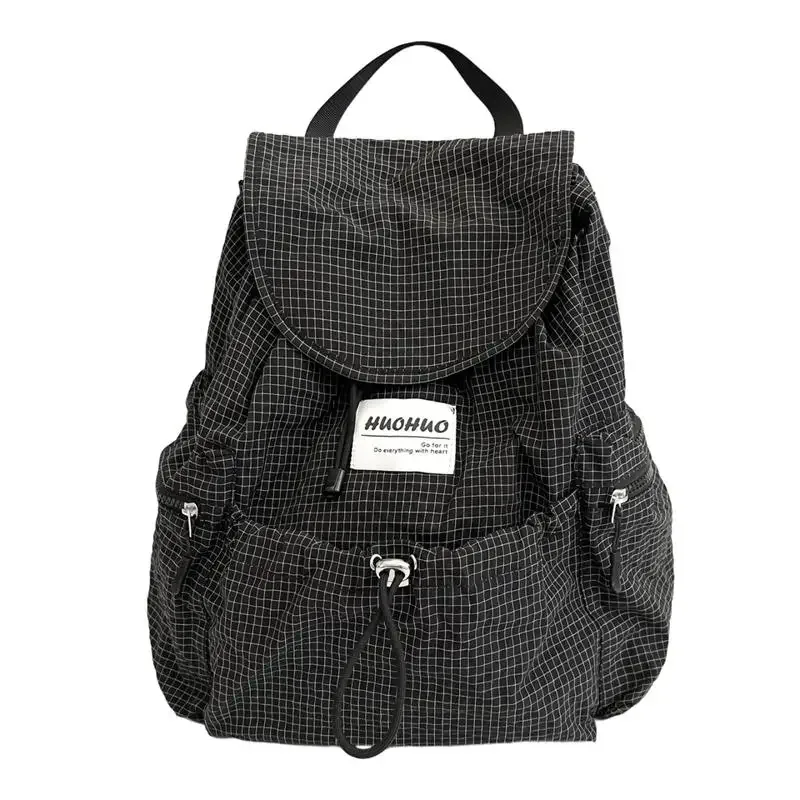 sac à dos minimaliste à carreaux tendance, grande capacité, multi-poches, décontracté, pour étudiants, sac d'école, sac de voyage vintage à carreaux.