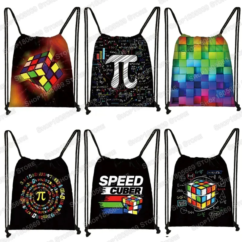 sac à dos magique cube imprimé avec cordon de serrage, sacs de rangement cubo magico pour voyage formule mathématique, sac à dos d'école pour garçons et filles, sac de jour pour enfants