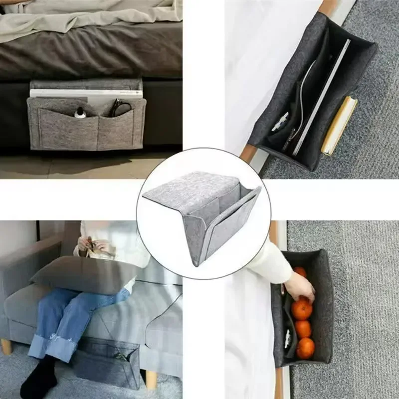 organisateur de rangement en feutre pour chevet, sac de chevet antidérapant, rangement suspendu pour canapé, support pour télécommande, poches pour lit