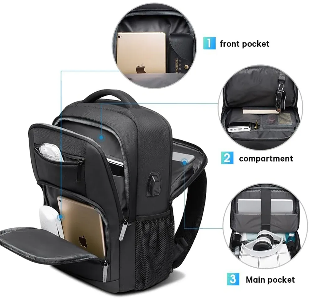 sac dos oxford université noir imperméable poches latérales port usb charge couverte souple usage voyage adolescents école
