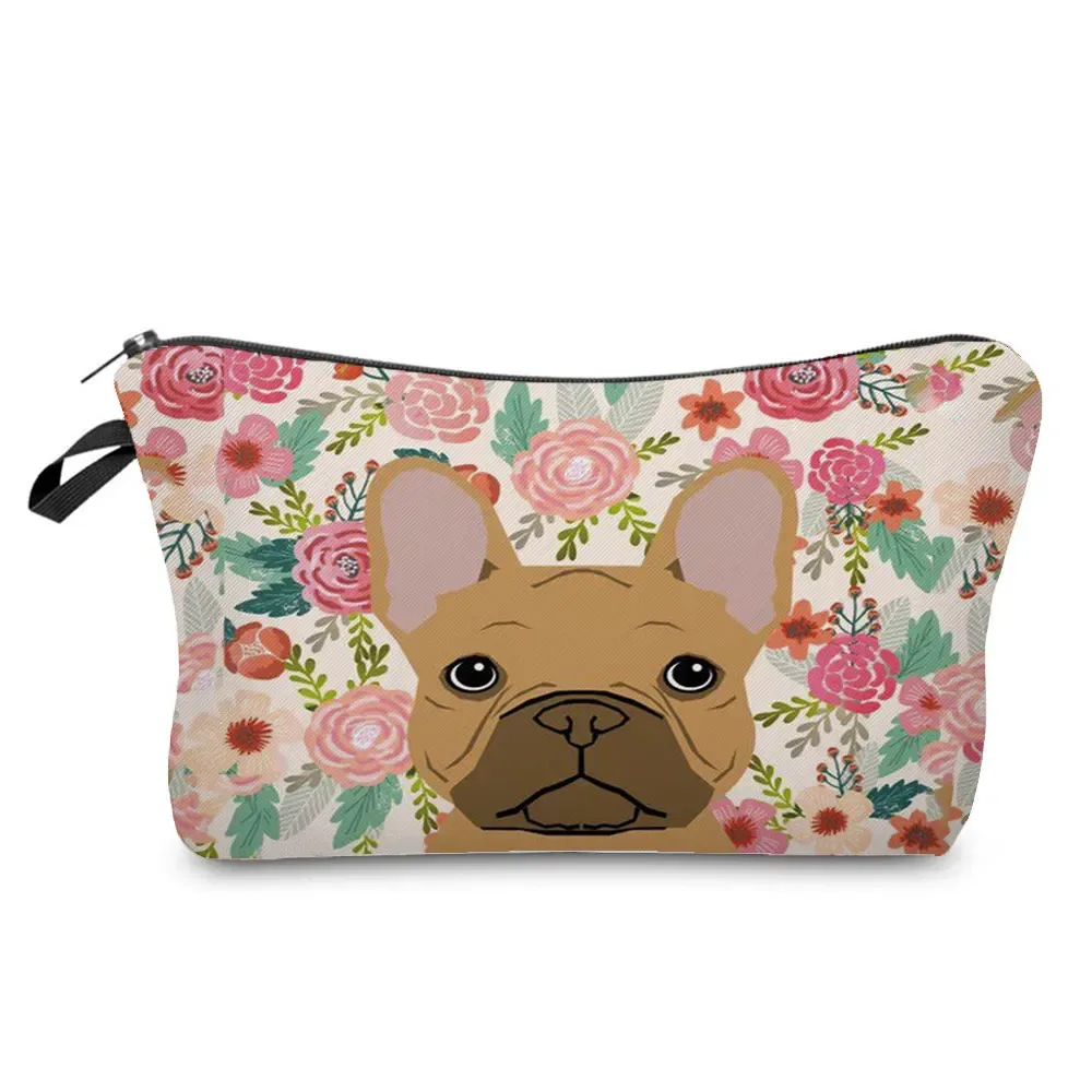 dessin animé fleur chien chat mignon imprimé femmes sac cosmétique en plein air portable voyage trousse de toilette personnalisable trousse de toilette trousse de maquillage