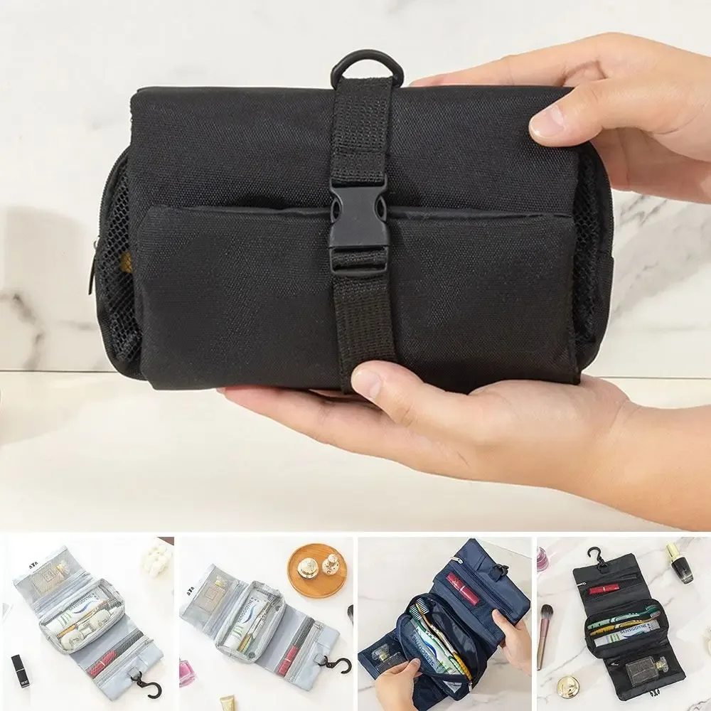 trousse de toilette pliable avec crochet, sac de rangement de cosmétiques multifonctionnel 3 en 1, sac de rangement étanche et détachable suspendu, sac de voyage
