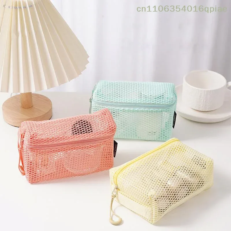 (summer4) trousse de toilette de voyage en maille - organisateur de voyage transparent avec fermeture éclair, trousse de maquillage réutilisable pour femmes et hommes