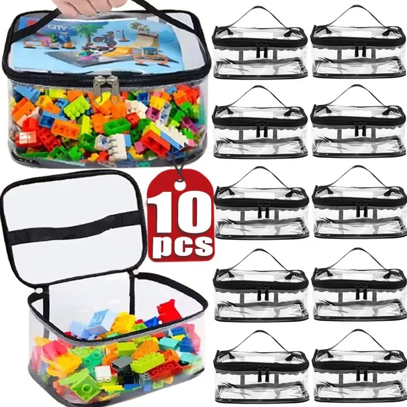 sac de rangement extra large en pvc transparent, 1/10 pièces, organisateur épais et étanche pour jouets cosmétiques, système de pochette transparente réutilisable de voyage