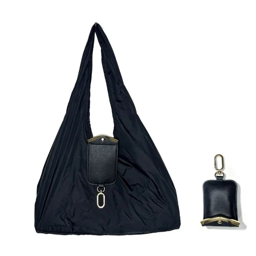 sac fourre-tout mini pliable anti-déchirure en similicuir couleur unie avec porte-clés, grande capacité, pochette 2-en-1 pour sac et breloque