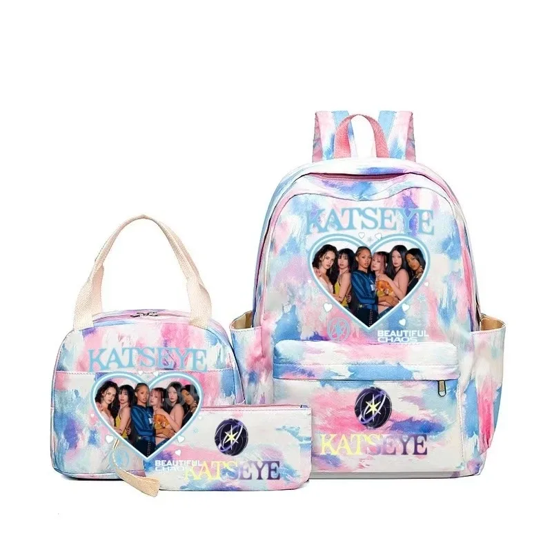 nouveaux sacs à dos katseye à imprimé amusant, 3 pièces/ensemble, sac d'école pour étudiants, sac de voyage pour adolescentes et garçons, sacs à lunch, sac à dos