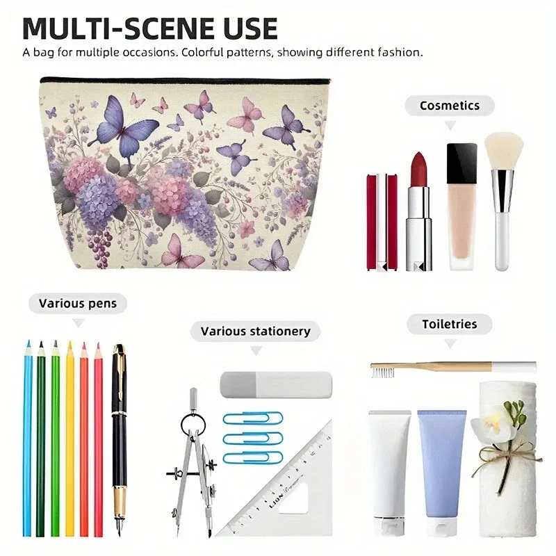 trousse polyester motifs floraux blanc beige voyage cosmétiques maquillage sizing petit format doublure protection